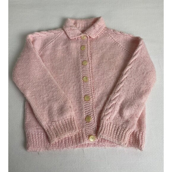 Handmade Other - Vintage Baby/Toddler Button Up Cardigan Sweater Pink Textured Handmade 1960’s
